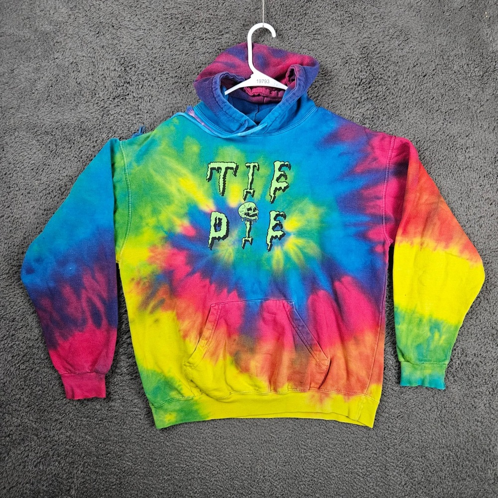 Colortone Tie Die Skull Hoodie Mens Medium Multicolor Rainbow Distressed Graphic